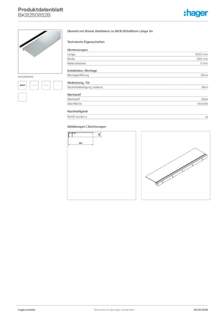 Bild Hager Produktdatenblatt BKB250852B | Hager Deutschland