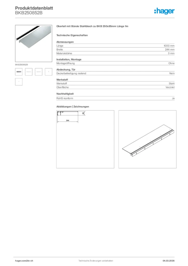 Bild Hager Produktdatenblatt BKB250852B | Hager Schweiz