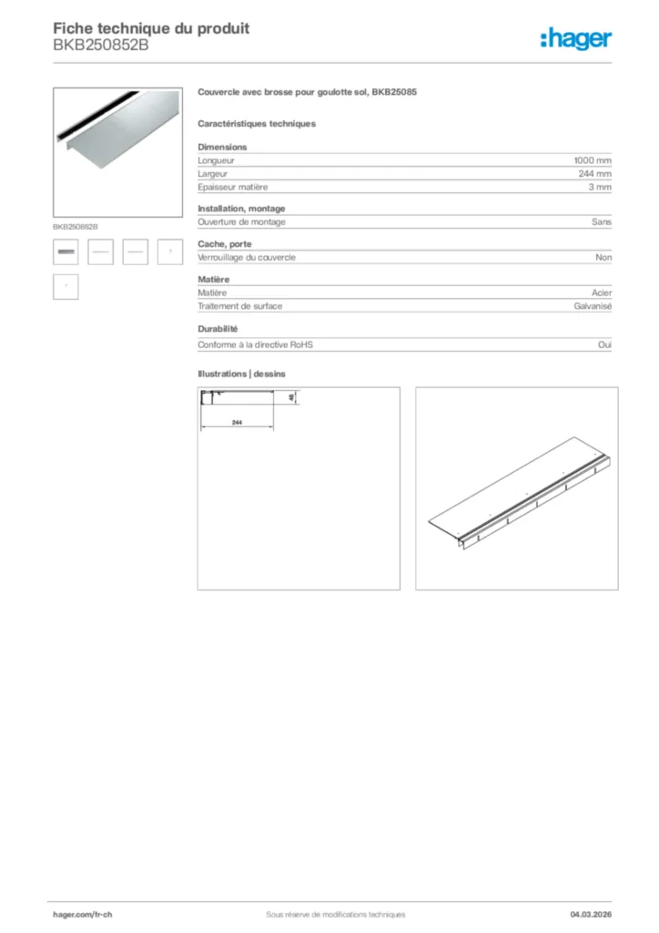 Image Hager Fiche technique du produit BKB250852B | Hager Suisse