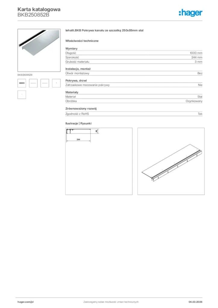 Zdjęcie Hager Karta katalogowa BKB250852B | Hager Polska
