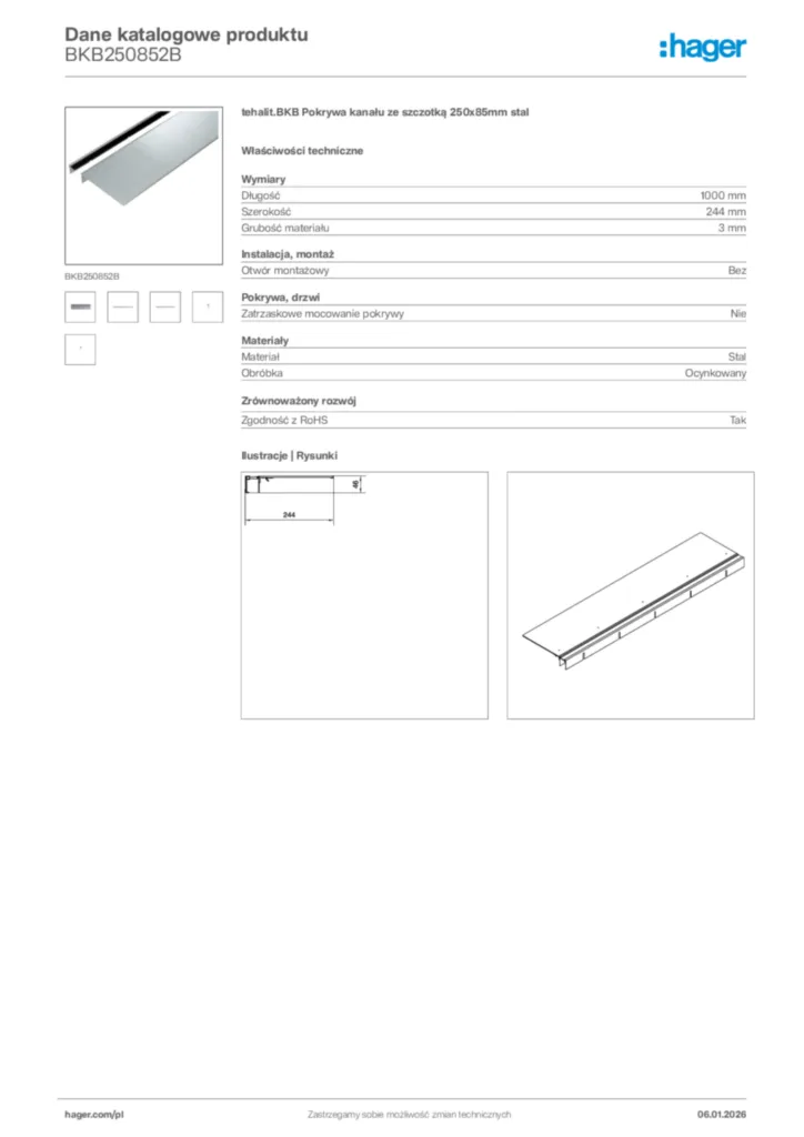 Zdjęcie Hager Karta katalogowa BKB250852B | Hager Polska