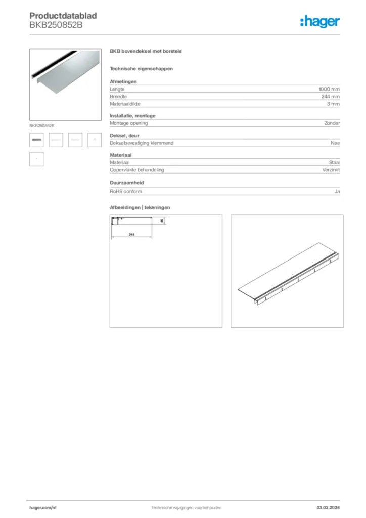 Afbeelding Hager Productdatablad BKB250852B | Hager Nederland