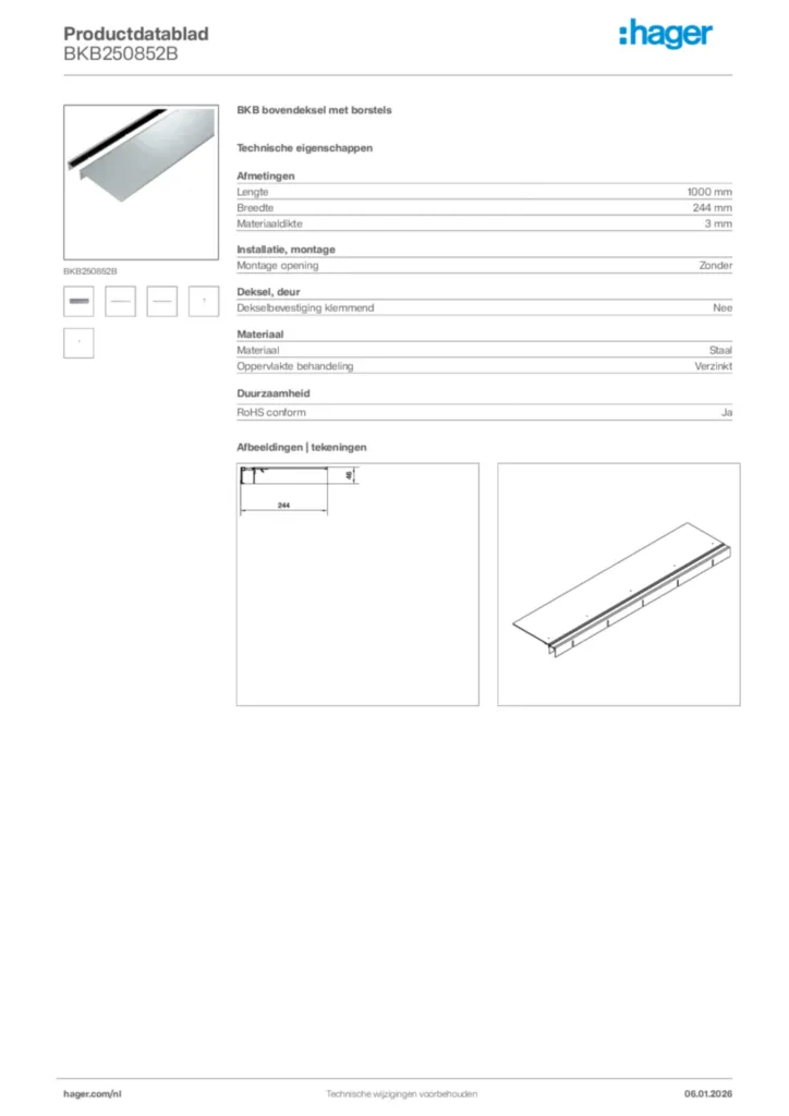 Afbeelding Hager Productdatablad BKB250852B | Hager Nederland