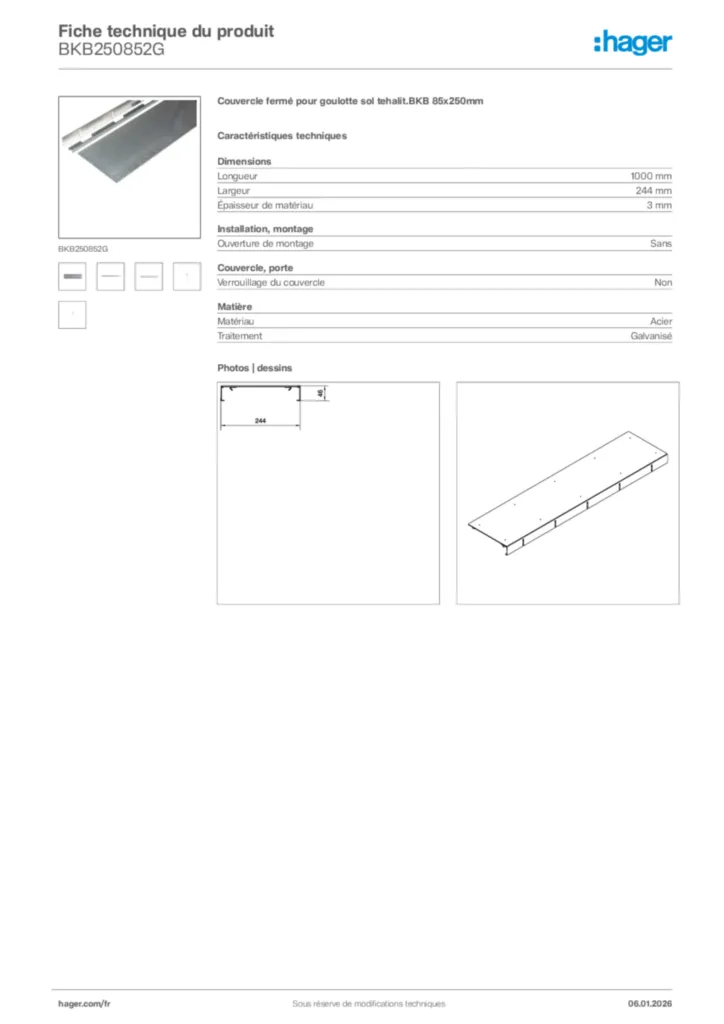 Image Hager Fiche technique du produit BKB250852G | Hager France