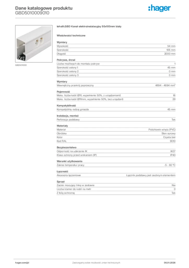 Zdjęcie Hager Karta katalogowa GBD5010009010 | Hager Polska