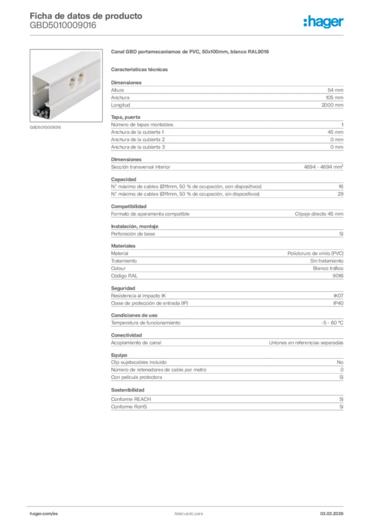Imagen Hager Ficha de datos de producto GBD5010009016 | Hager España
