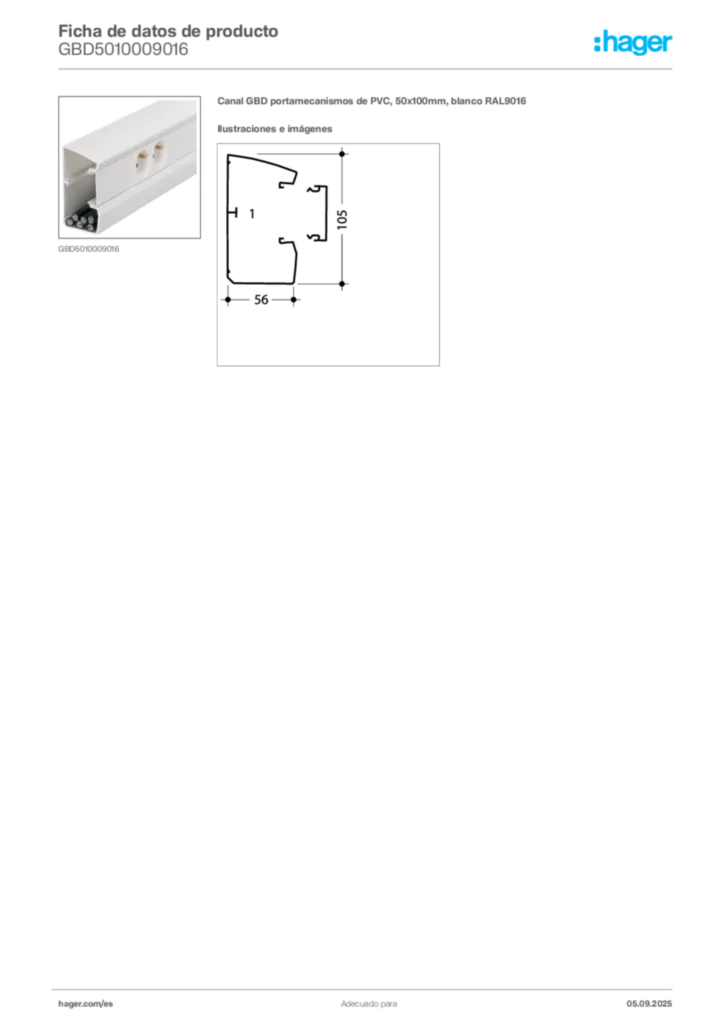 Imagen Hager Ficha de datos de producto GBD5010009016 | Hager España