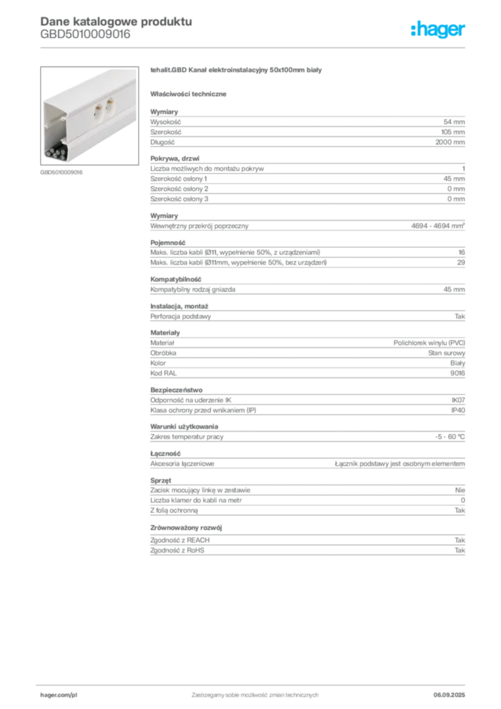 Zdjęcie Hager Dane katalogowe produktu GBD5010009016 | Hager Polska