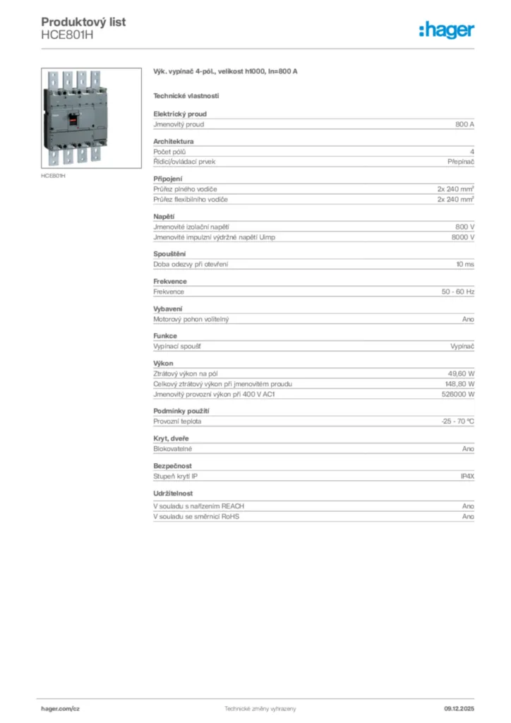 Obrázek Hager Produktový list HCE801H | Hager
