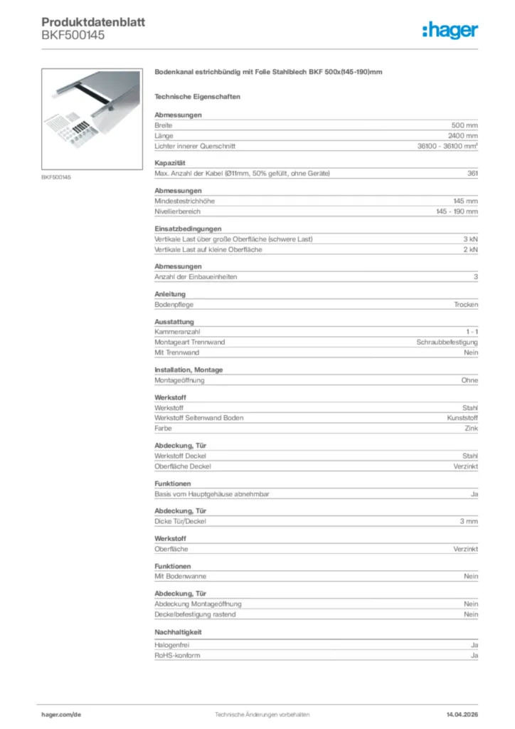 Bild Hager Produktdatenblatt BKF500145 | Hager Deutschland