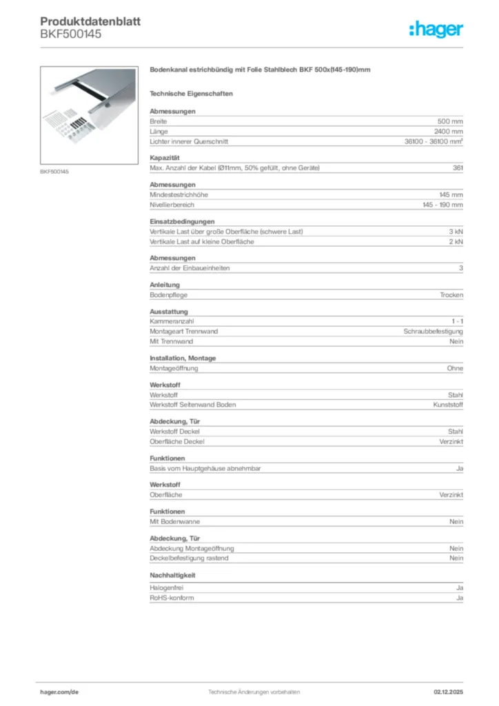 Bild Hager Produktdatenblatt BKF500145 | Hager Deutschland