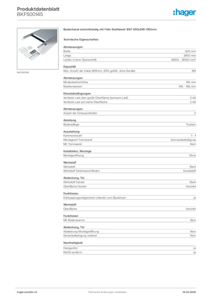 Bild Hager Produktdatenblatt BKF500145 | Hager Schweiz