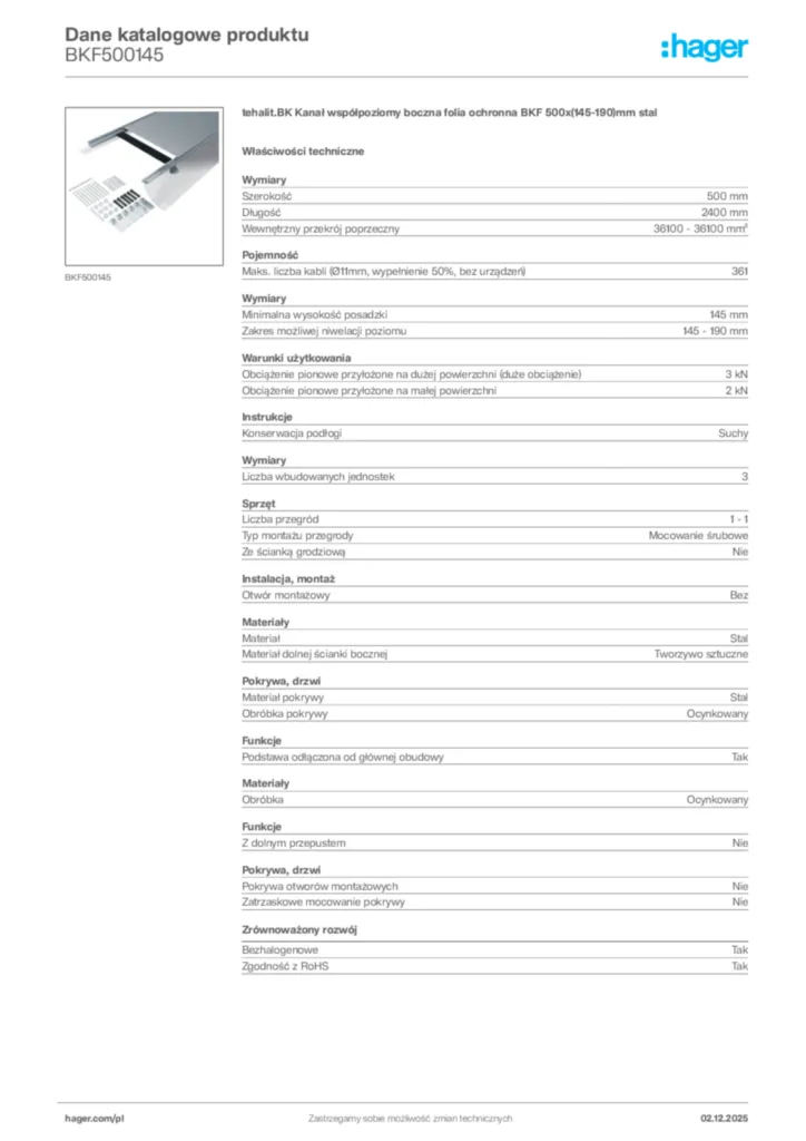 Zdjęcie Hager Dane katalogowe produktu BKF500145 | Hager Polska