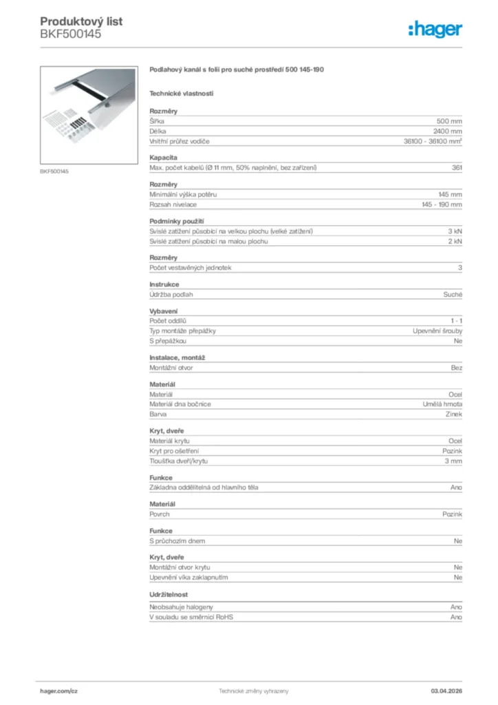 Obrázek Hager Product data sheet BKF500145 | Hager