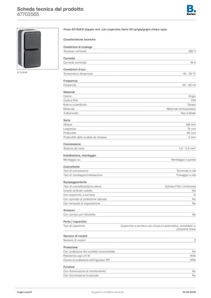 Immagine Berker Scheda tecnica del prodotto 47703565 | Hager Italia