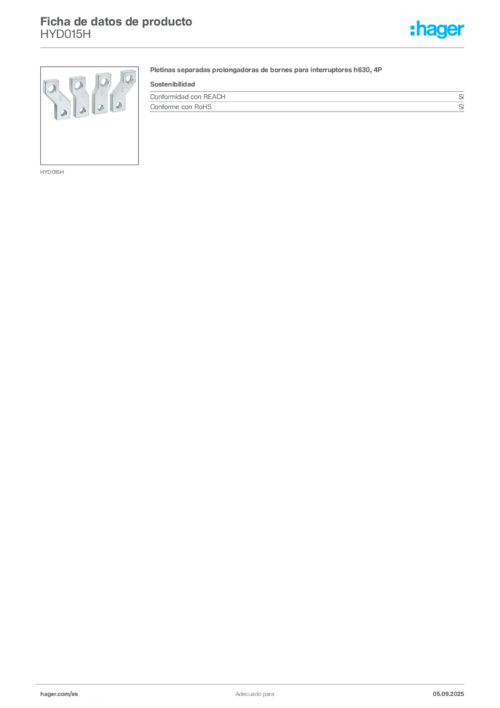 Imagen Hager Ficha de datos de producto HYD015H | Hager España