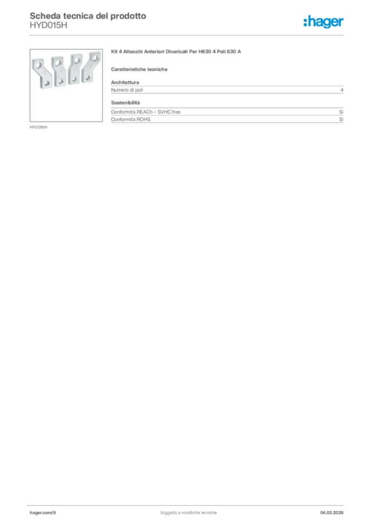 Immagine Hager Scheda tecnica del prodotto HYD015H | Hager Italia