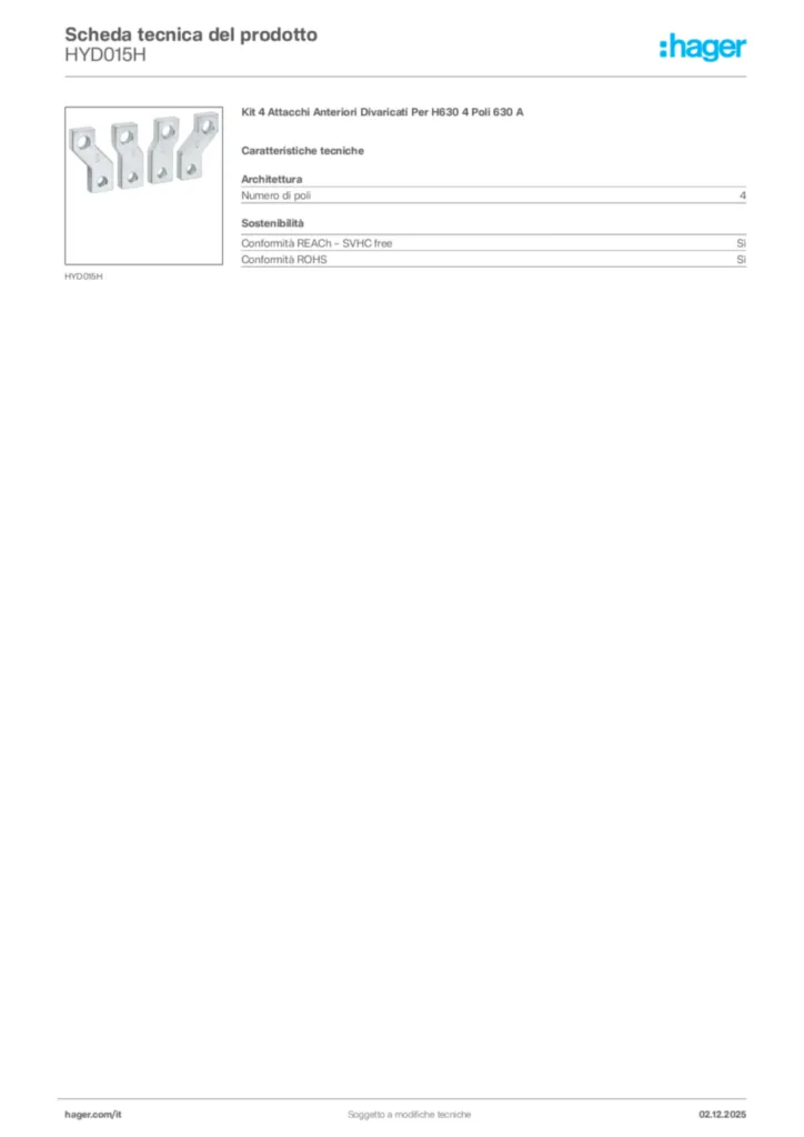 Immagine Hager Scheda tecnica del prodotto HYD015H | Hager Italia