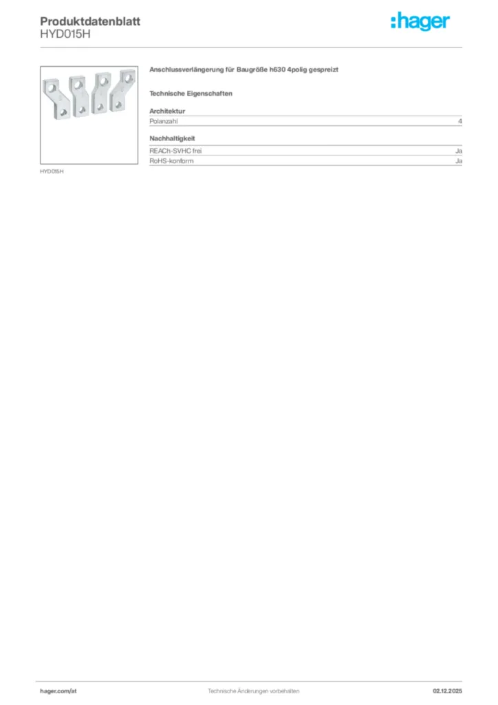 Bild Hager Produktdatenblatt HYD015H | Hager Deutschland