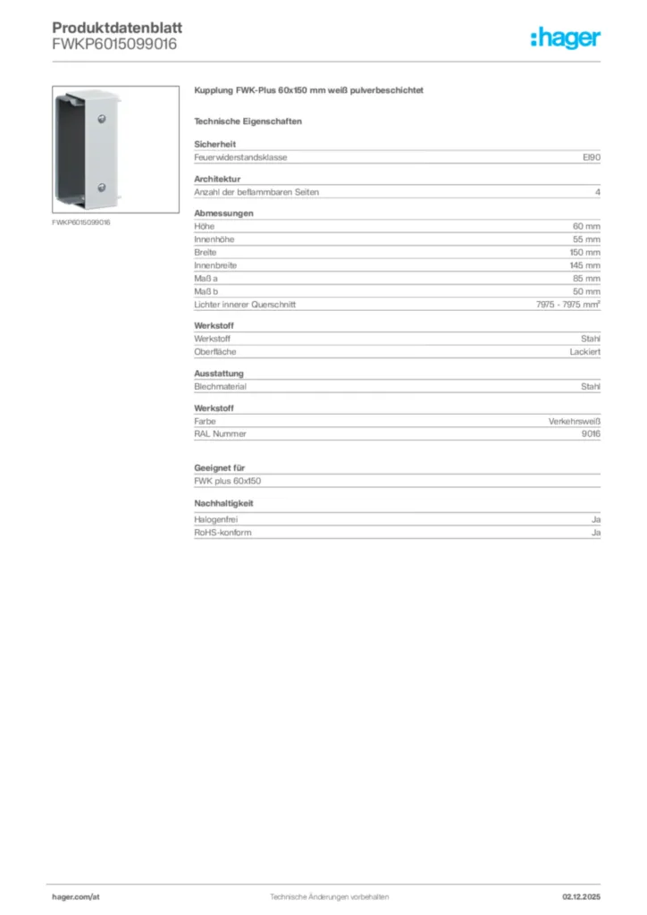 Bild Hager Produktdatenblatt FWKP6015099016 | Hager Deutschland