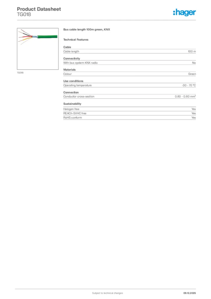 Image Hager Product data sheet TG018  | Hager Africa