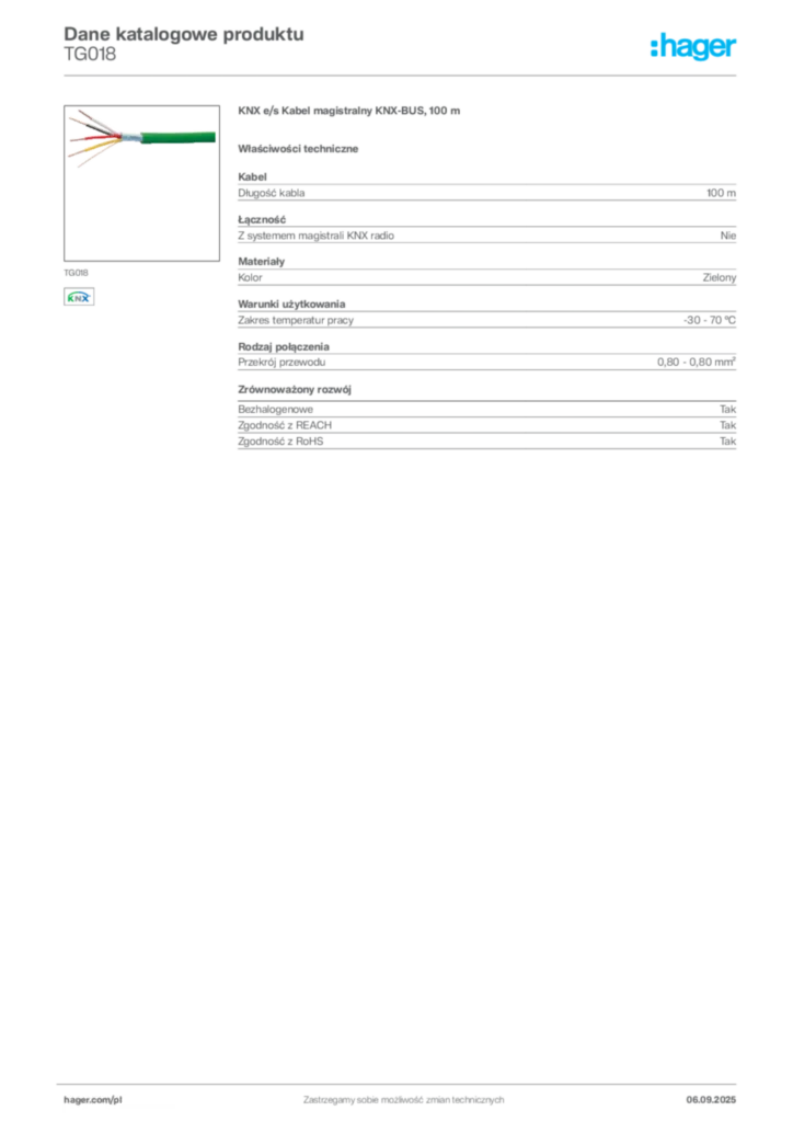 Zdjęcie Hager Dane katalogowe produktu TG018 | Hager Polska