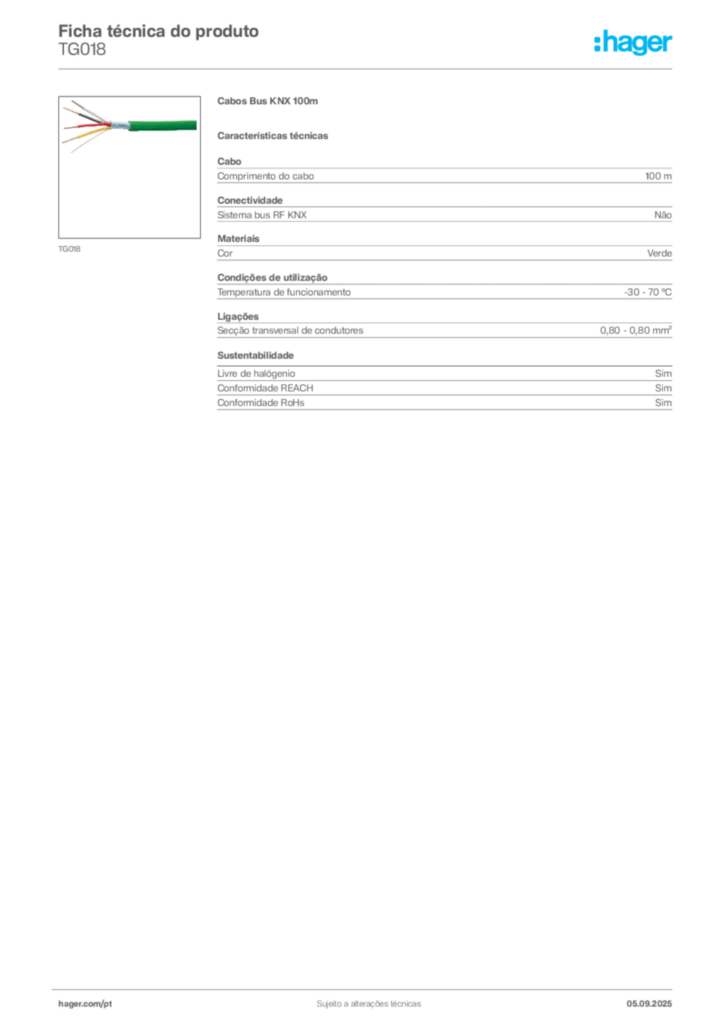 Imagem Hager Ficha técnica do produto TG018 | Hager Portugal