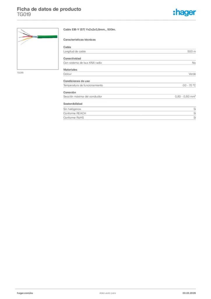 Imagen Hager Ficha de datos de producto TG019 | Hager España