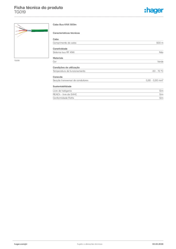 Imagem Hager Ficha técnica do produto TG019 | Hager Portugal