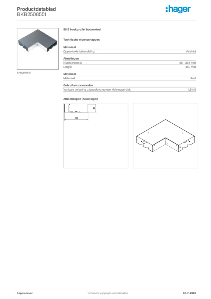 Afbeelding Hager Productdatablad BKB2508551 | Hager Nederland