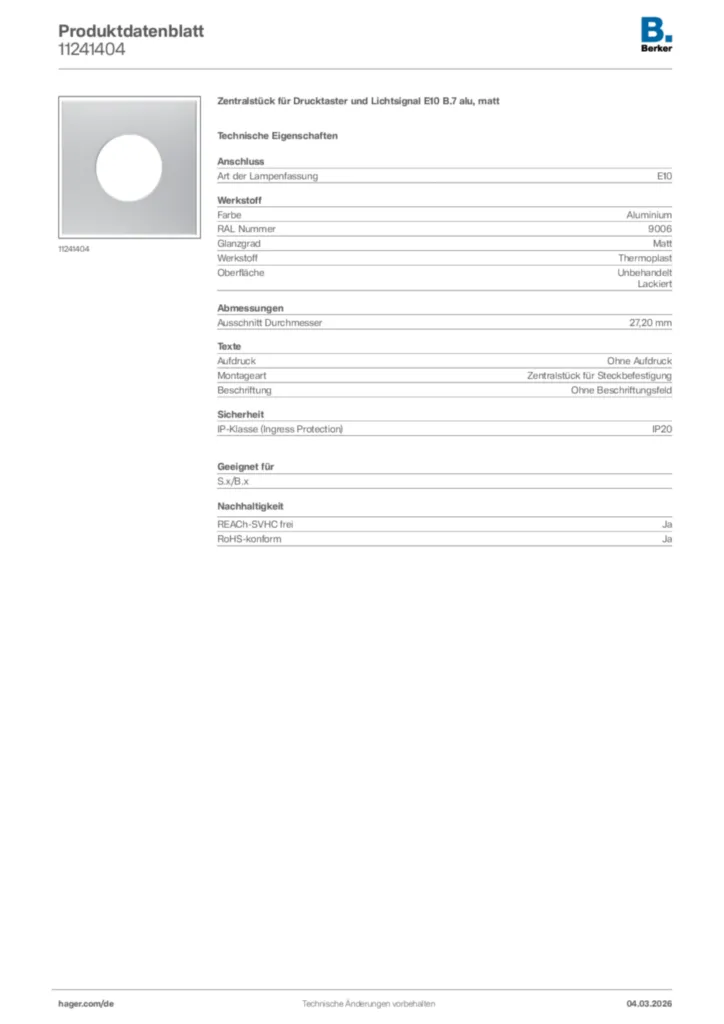 Bild Berker Produktdatenblatt 11241404 | Hager Deutschland