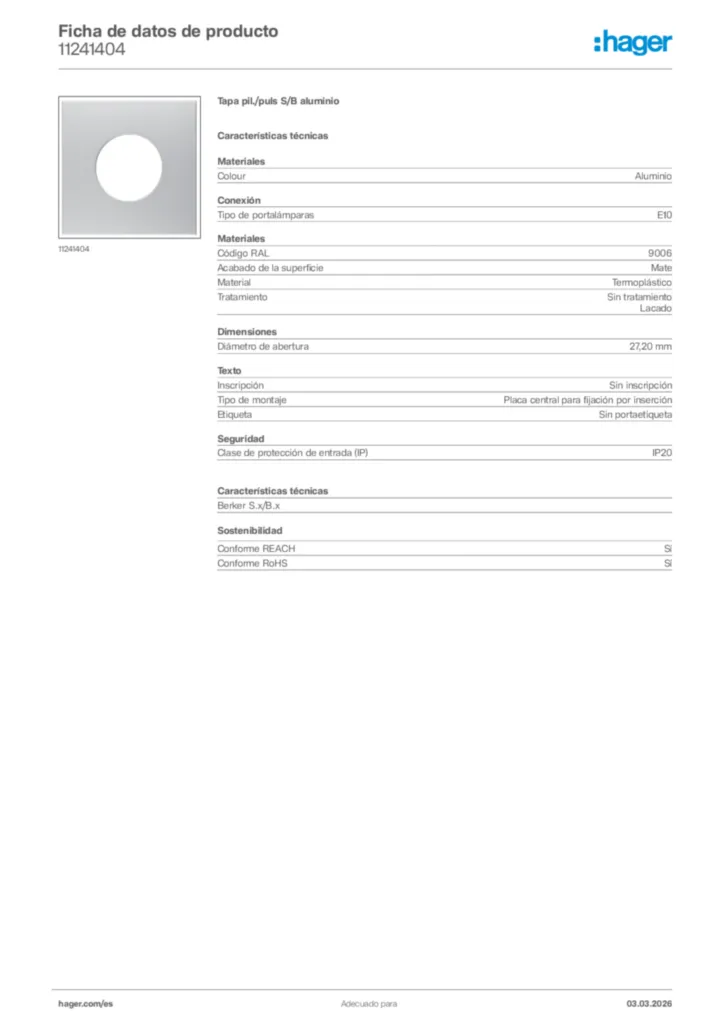 Imagen Hager Ficha de datos de producto 11241404 | Hager España