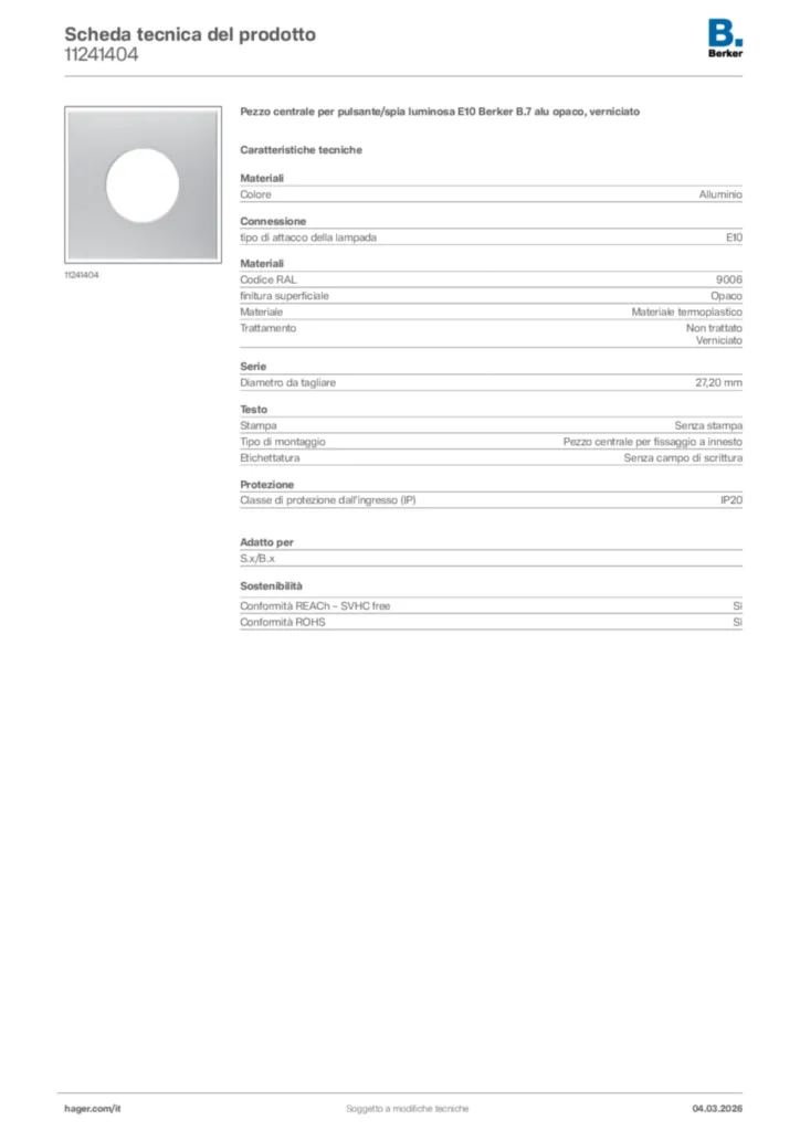 Immagine Berker Scheda tecnica del prodotto 11241404 | Hager Italia