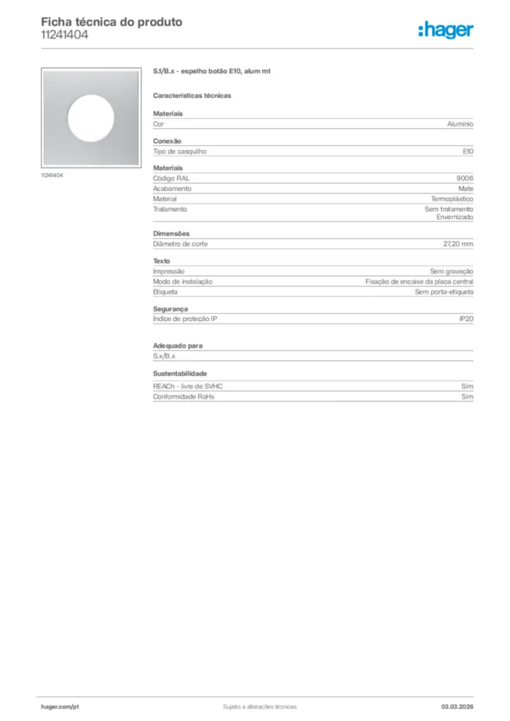 Imagem Hager Ficha técnica do produto 11241404 | Hager Portugal