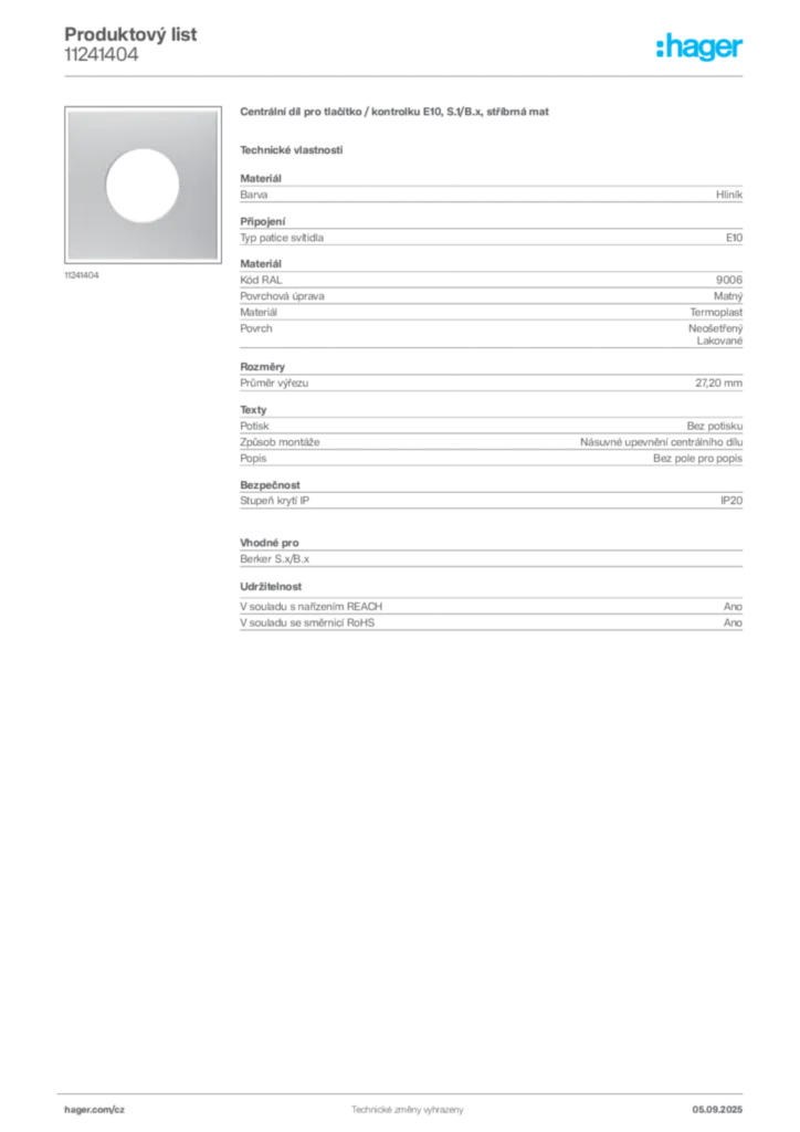 Obrázek Hager Produktový list 11241404 | Hager