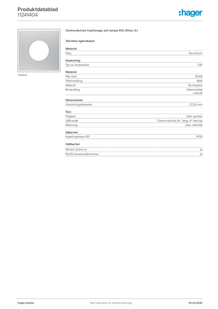 Bild Hager Produktdatablad 11241404 | Hager Sverige