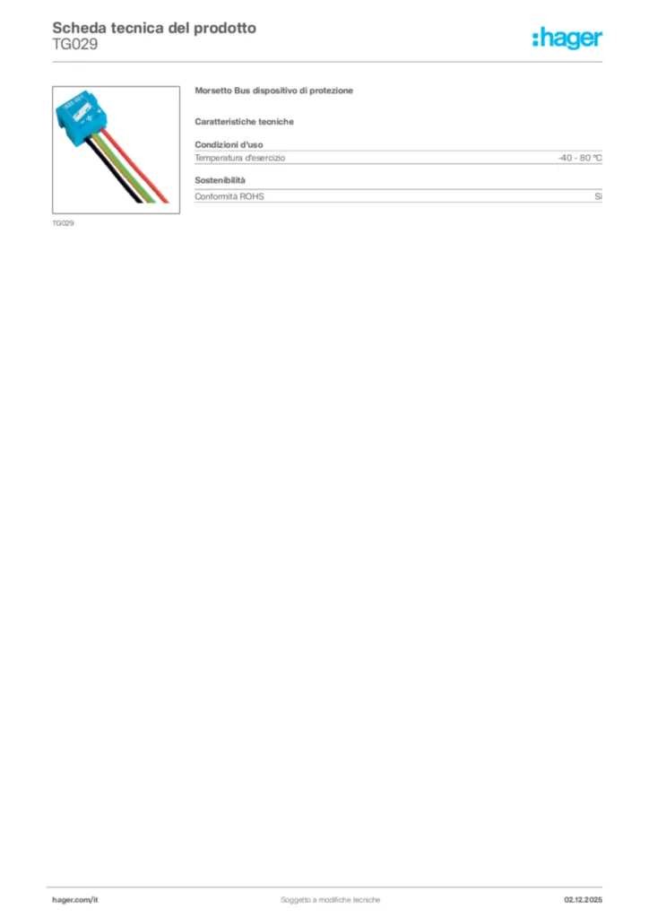 Immagine Hager Scheda tecnica del prodotto TG029 | Hager Italia