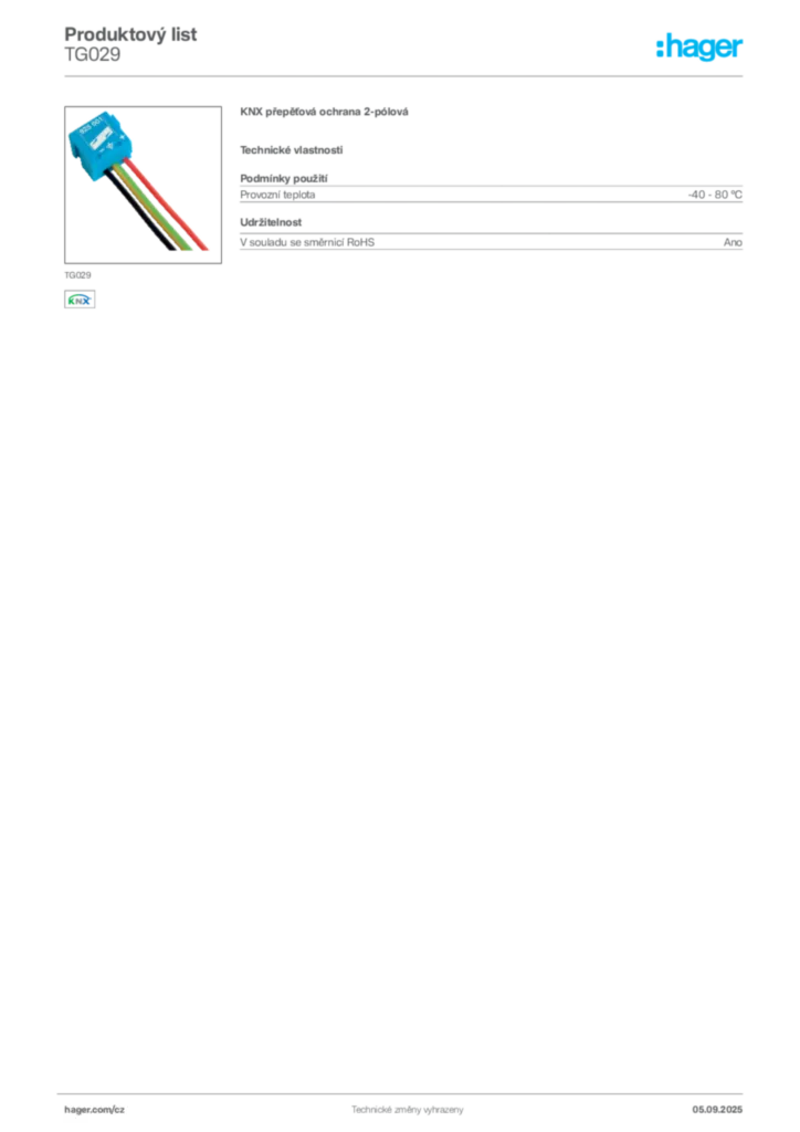 Obrázek Hager Produktový list TG029 | Hager