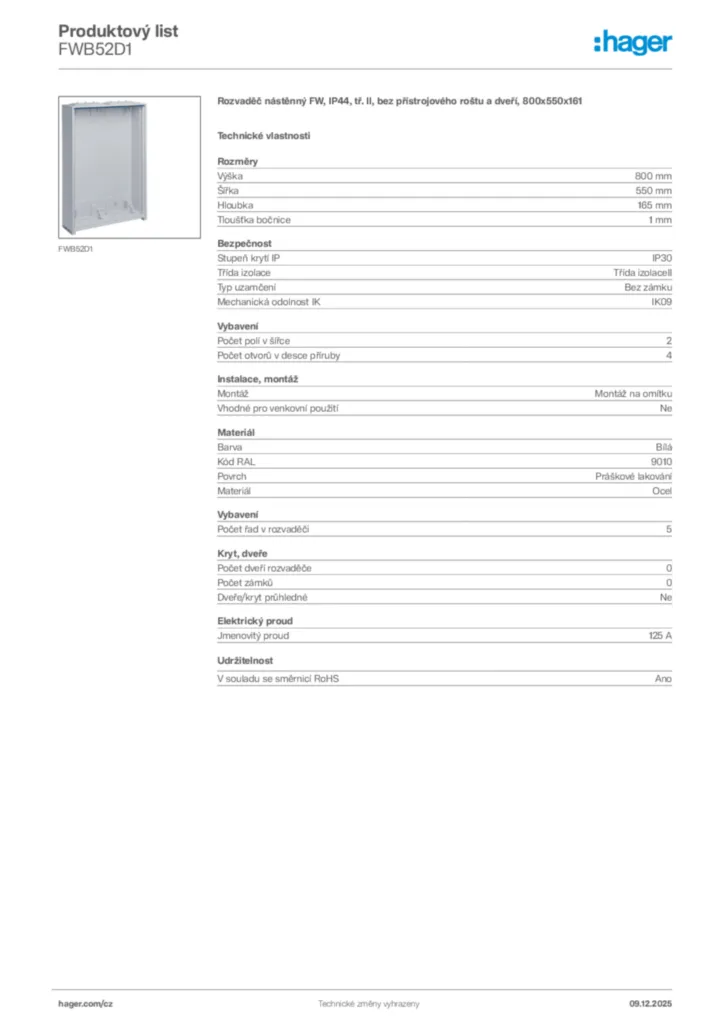 Obrázek Hager Produktový list FWB52D1 | Hager