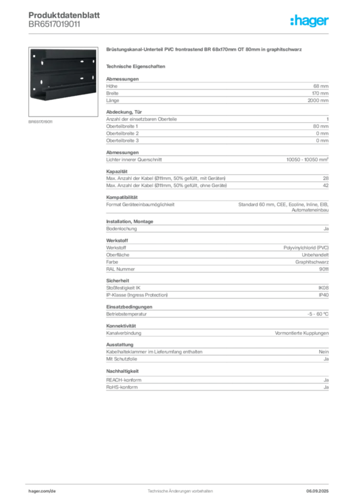 Bild Hager Produktdatenblatt BR6517019011 | Hager Deutschland