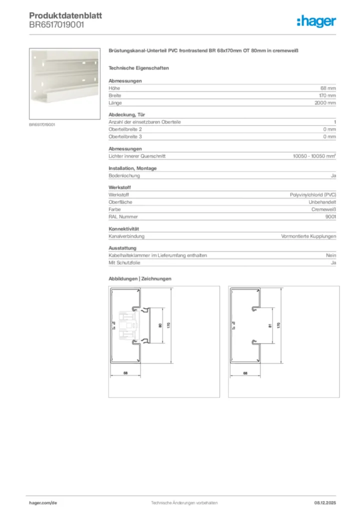 Bild Hager Produktdatenblatt BR6517019001 | Hager Deutschland