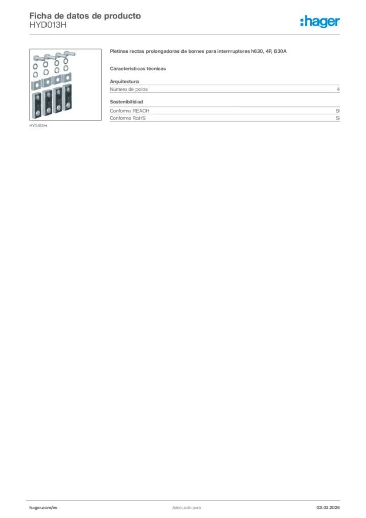 Imagen Hager Ficha de datos de producto HYD013H | Hager España