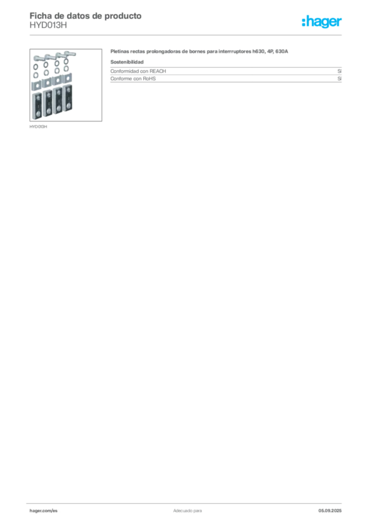 Imagen Hager Ficha de datos de producto HYD013H | Hager España