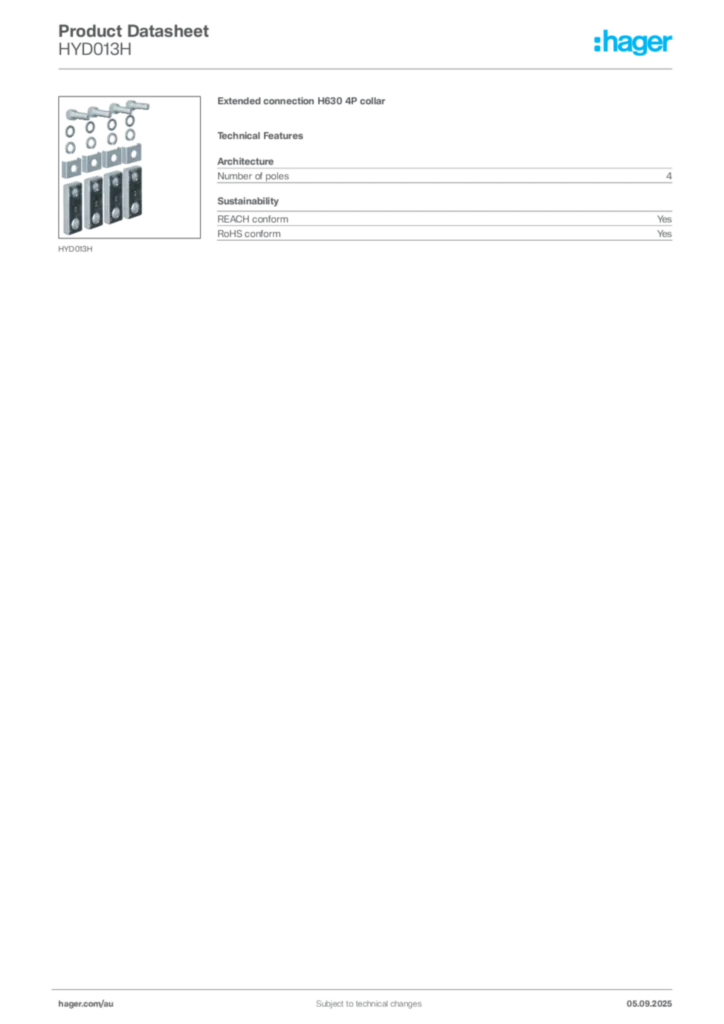 Image Hager Product data sheet HYD013H  | Hager Australia
