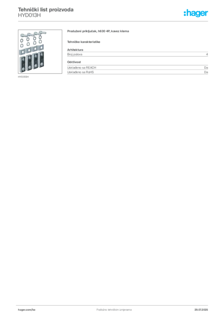 Slika Hager Product data sheet HYD013H  | Hager