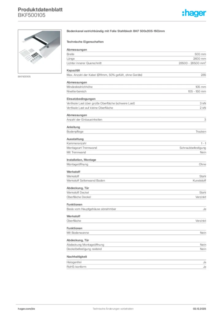Bild Hager Produktdatenblatt BKF500105 | Hager Deutschland