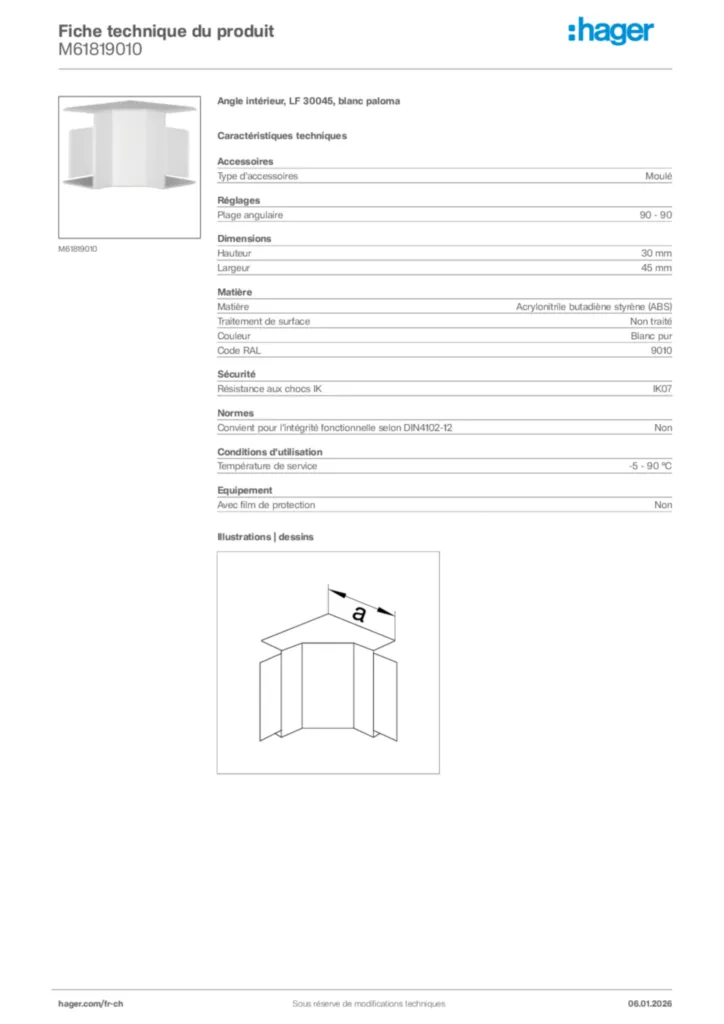 Image Hager Fiche technique du produit M61819010 | Hager Suisse