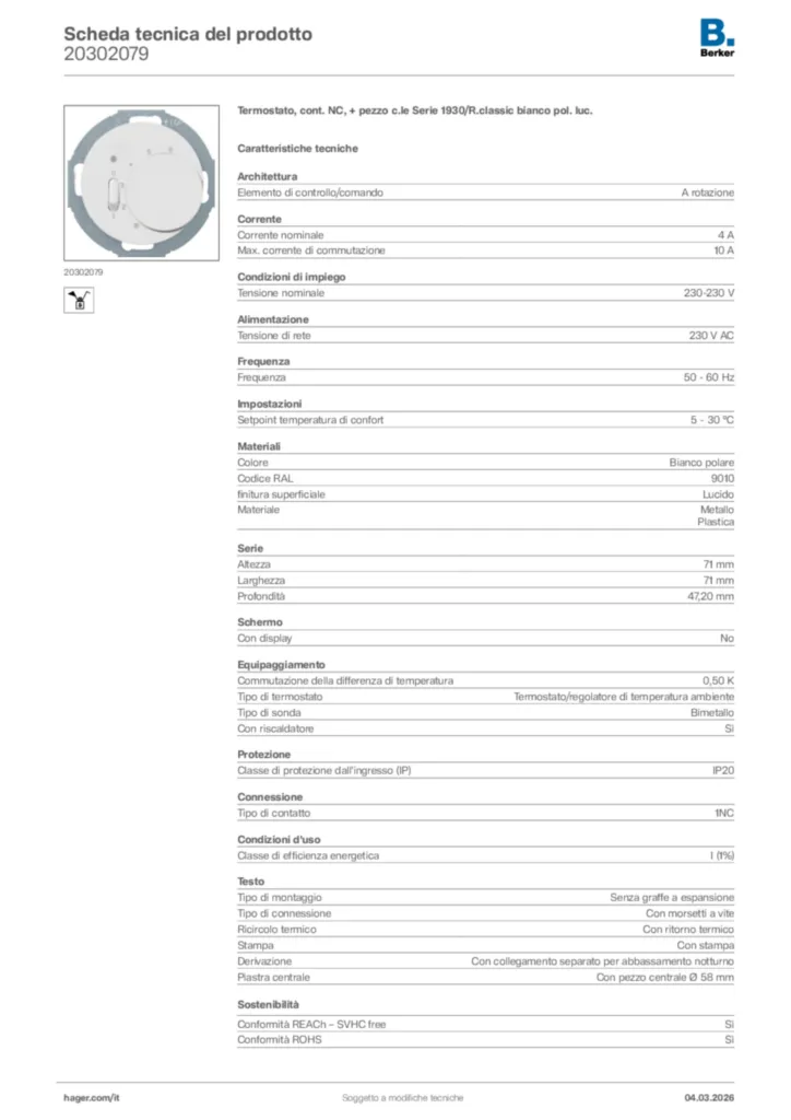 Immagine Berker Scheda tecnica del prodotto 20302079 | Hager Italia