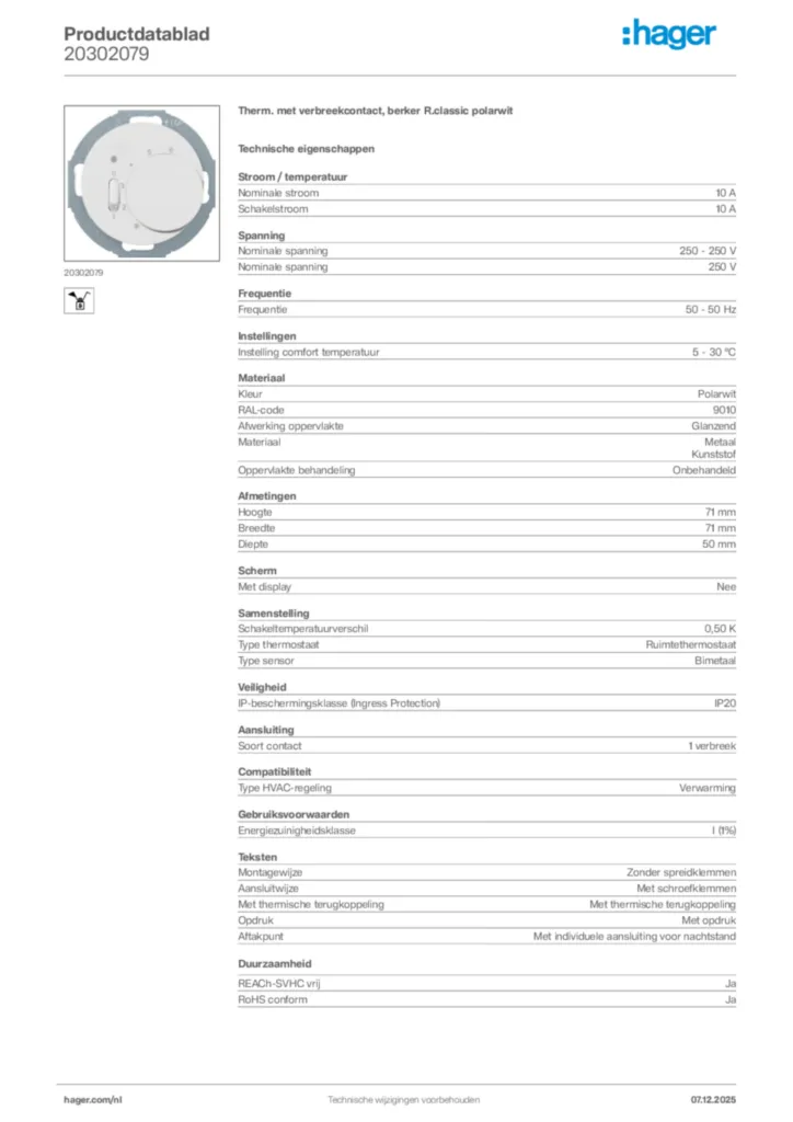 Afbeelding Hager Productdatablad 20302079 | Hager Nederland