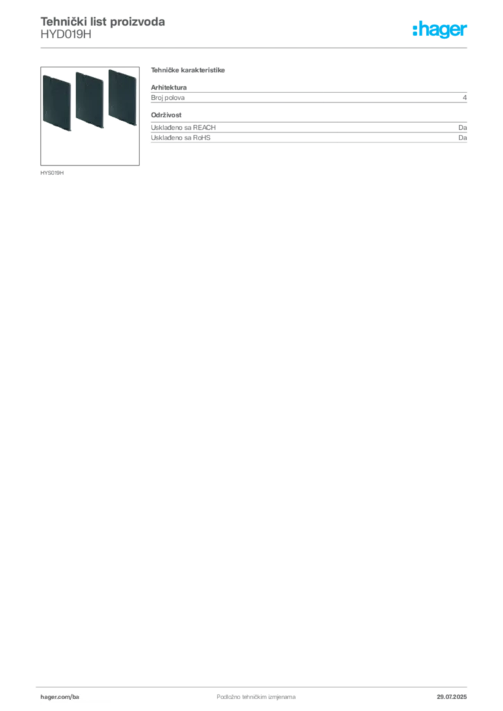 Slika Hager Product data sheet HYD019H  | Hager